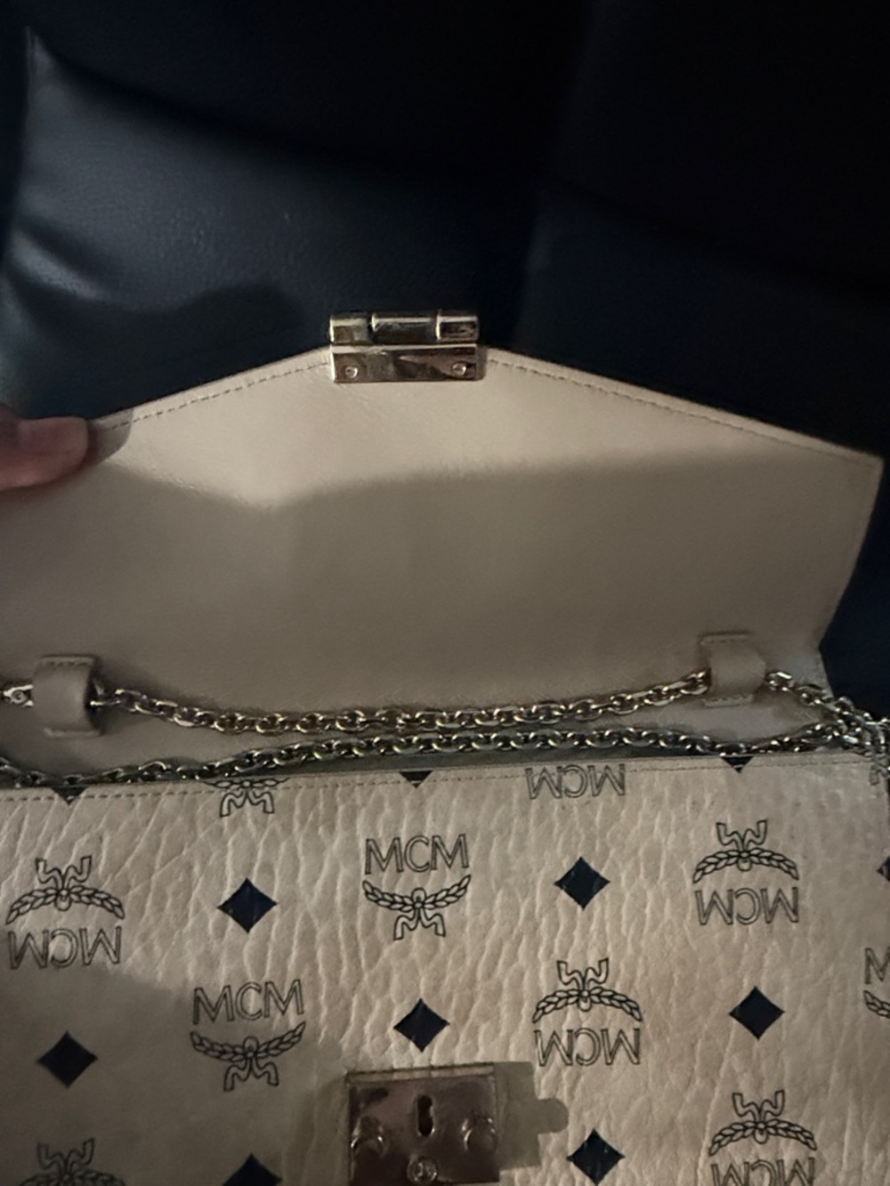 MCM Beige Monogram Chain Crossbody Bag with Gold Hardware - Picture 5 of 9